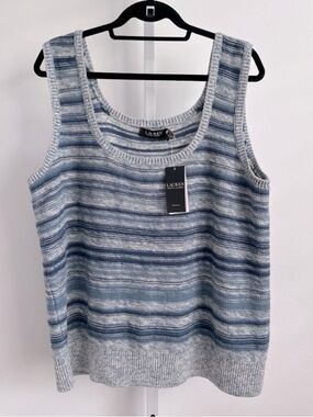 Lauren Ralph Lauren Blue Multi-Stripe Knit Linen Blend Tank Top Size 2X